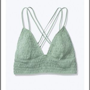 PINK Victoria's Secret Light Sage Smocked Bralette Crop Top NWOT